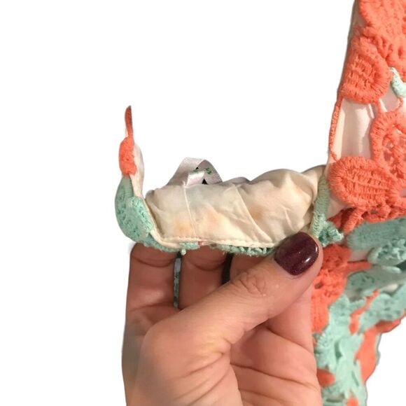 Lilly Pulitzer Orange Teal Crochet Feminine Spring Time Floral Dress Size 2 Barb - Picture 5 of 13